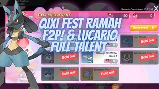 TIPS QIXI FESTIVAL TERNYATA RAMAH F2P ?!! LUCARIO FULL TALENT TEST - POKEMON WORLD
