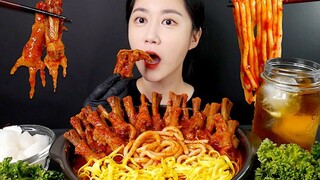 [ONHWA] Spicy chicken feet + noodles + egg chewing sound!