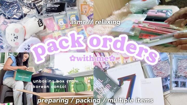 pack orders with me ! | how to pack kpop merch, BT21, multiple items | packing kpop merch asmr