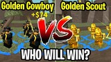 10 Golden Cowboy vs 10 Golden Scout WHO WILL WIN? | Tower Defense Simulator | ROBLOX