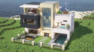 Minecraft How To Build a 3-Story Modern House Tutorial(26) สถาปัตยกรรม Minecraft บ้านสมัยใหม่ ภายใน