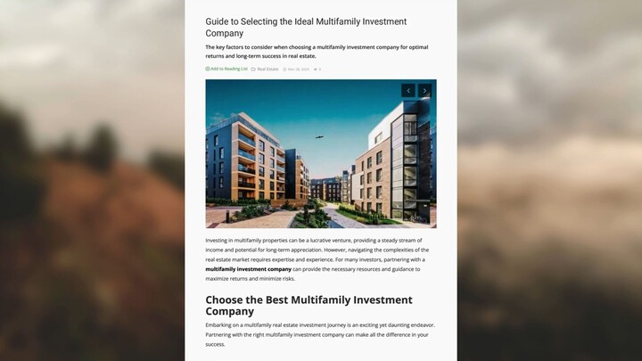 Selecting the Ideal Multifamily Investment Company
