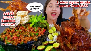 BUKA PUASA MAKAN SEMUR AYAM UTUH KAREDOK LEUNCA LALAPAN JENGKOL TUA MENTAH REBUSAN DAUN PEPAYA