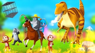 Epic Dinosaur Showdown: Funny Animals Hunting and Trapping Big Dinosaur | Monkey, Gorilla, Panda