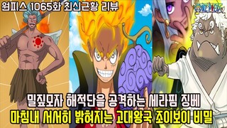 [원피스 1065화 최신근황 리뷰]밀짚모자 해적단을 공격하는 세라핌 징베와 서서히 밝혀지는 고대왕국 조이보이 비밀