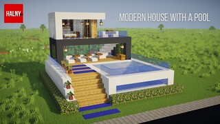 How to build a modern house with a pool in minecraft