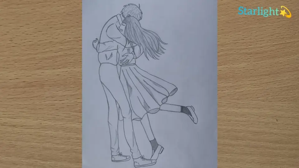 drawing couple hugging