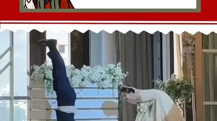 I'm really afraid that he will fall on the bride's head. Haha. If you don't laugh, I lose.
