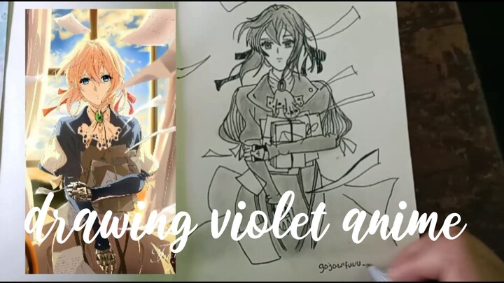 drawing violet anime  (step by step) easy tutorial 🙆‍♀️✨✨✨