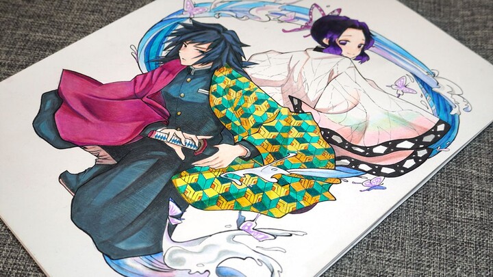 [Color pencil hand painting] Tomioka Giyuu and Kochou Shinobu