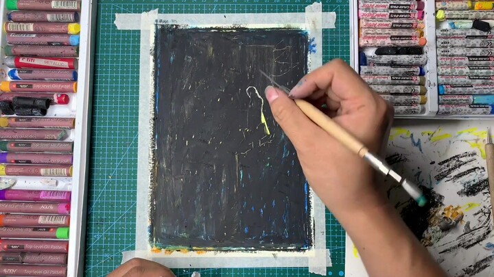 Oil stick painting