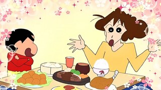 [Crayon Shin-chan] Shin-chan làm cơm nắm ngon với rong biển cao cấp và cua đóng hộp Ngon quá.