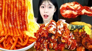 ASMR MUKBANG| 직접 만든 불닭 떡볶이 양념치킨 튀김 먹방 & 레시피 FRIED CHICKEN AND Tteokbokki EATING