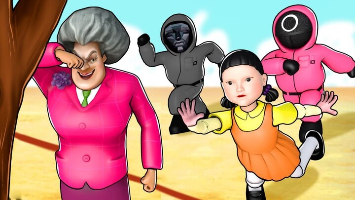 SQUID GAME (오징어 게임) vs Scary Teacher 3D Green Light Red Light Challenge |VMAni Funny|