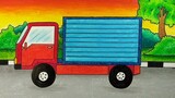 Cara menggambar mobil truk box || Belajar menggambar dan mewarnai mobil