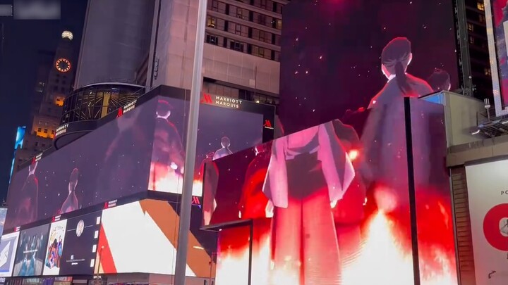 Kimetsu no Yaiba dipamerkan di Times Square, New York, dan pemandangannya ramai