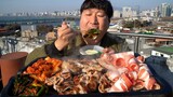 옥탑 시그니처 대패삼겹살에 볶음밥 까지~ (DAEPAE Samgyeopsal at Rooftop) 요리&먹방!! - Mukbang eating show