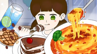 【FaFaNook Animation】Eating cheese baked rice and cake in a cafe/food animation ASMR