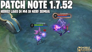 YVE NERF, FANNY BUFF, HAYABUSA NERF, GLOO NERF, KARRIE NERF - PATCH NOTE 1.7.52 MOBILE LEGENDS