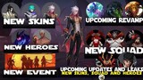 UPCOMING UPDATES AND LEAKS SKINS, HEROES, SQUAD AND NEW REVAMPED HEROES MOBILE LEGENDS NEWS! MLBB!