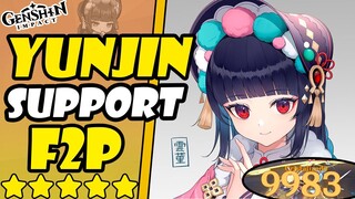 YUNJIN BUILD en💥5 MINUTOS SUPPORT/SUB DPS F2P,ARTEFACTOS,ARMAS💎Guía build de YunJin🌟Genshin Impact