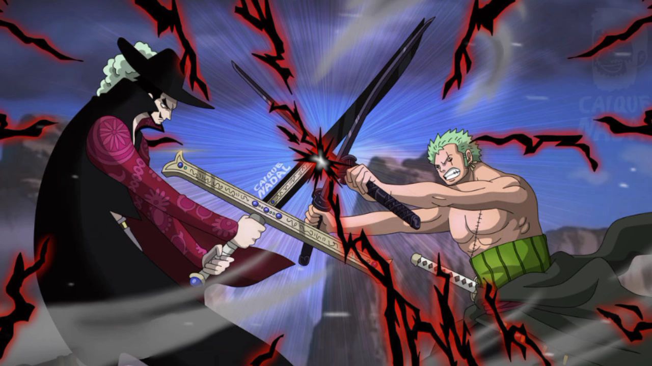 ZORO REENCONTRA MIHAWK APÓS 2 ANOS! Zoro vs Mihawk (Batalha Final) - One  Piece 