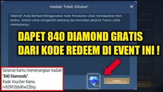 EVENT KODE REDEEM 840 DIAMOND ! CUMA ADA DI EVENT INI !!