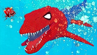 Spider-Man Mosasaurus from JWE2, Spider-Man T-Rex vs Spider-Man Spinosaurus Dinosaurs Battle 🌍 JWE