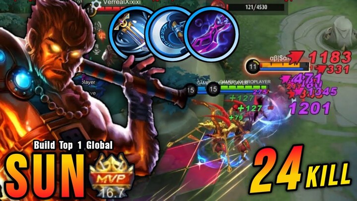 24 Kills!! Sun Critical Damage (ONE SHOT DELETE) - Build Top 1 Global Sun ~ MLBB