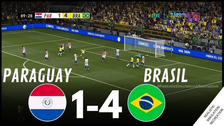 ⚽ Paraguay 1-4 Brasil 🏆COPA AMERICA 2024 | Highligths | Simulación y recreación de videojuego