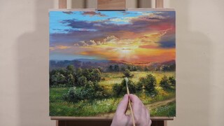 Oil Painting | Summer Sunset | Landscape | Time-Lapse