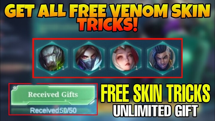 TRICKS! HOW TO GET ALL FREE VENOM SKIN IN VENOM SQUAD GIFT EVENT | FREE SKIN VENOM SQUAD GIFT | MLBB