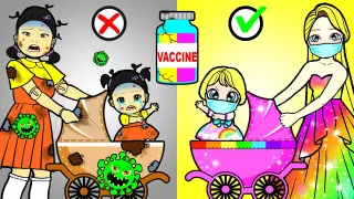 Doctor! SQUID GAME Got Sick 😷 - Poor Squid Game Doll VS Rich Rapunzel | DIY Paper Dolls & Cartoon