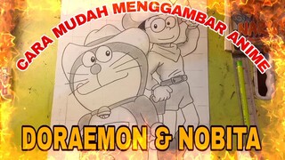 cara mudah menggambar anime Doraemon dan Nobita