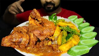 Extreme Spicy Full Chicken Leg Piece Curry,Veg Item,Cucumber,Green Chili & Rice Eating | #LiveToEATT