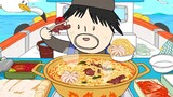 【foomuk animation】Eating seafood ramen and sashimi at sea! Just eat such a seafood!