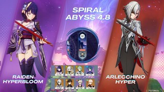 Spiral Abyss 4.8 Raiden Premium Hyperbloom & Arlecchino Hyper Carry | Genshin Impact