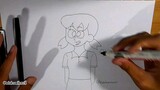 ( Drawing Tradisional ) Gambar Tokoh Karakter Shizuka (Anime Masa Kecil)