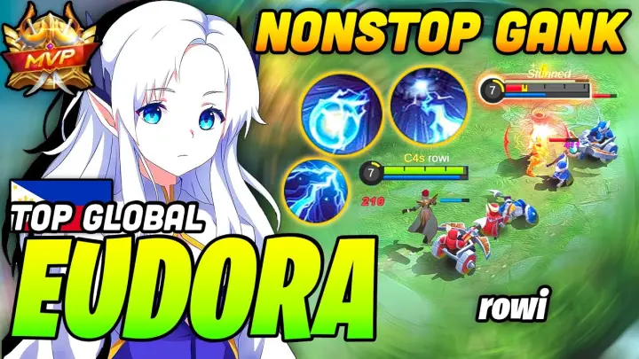 NonStop Roaming! Shocking Thunder Eudora Support Mode On | Top Global Eudora rowi ~ Mobile Legends