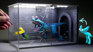 Diorama of realistic Rainbow Friends Cyan in prison