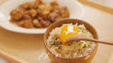 [Food]Dinner for one | Garlic butter chicken | Tamago kake gohan