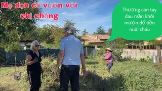 Chị chồng với mẹ dọn cỏ vườn vui vẻ/thương con tay đau mà xót xa/cuộc sống pháp/về quê ngoại