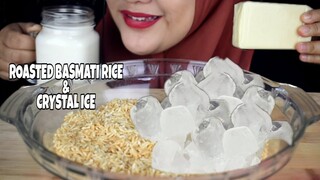 ASMR RAW RICE&ICE EATING|ROASTED BASMATI RICE MIX CRYSTAL ICE,MILK,CHEES|SEGAR| satisfying sound