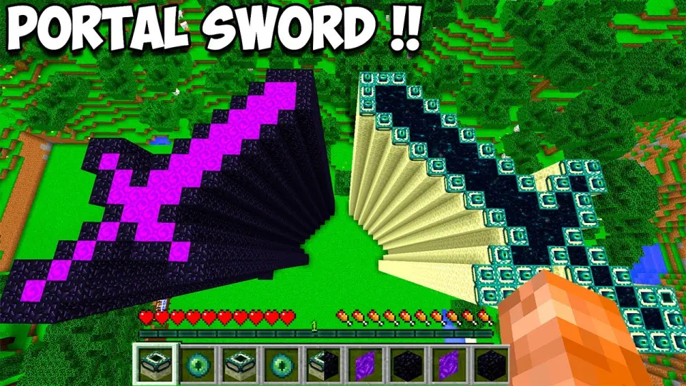 What If Build Tallest Nether Portal Sword And Ender Portal Sword In Minecraft Imposible Portal Bilibili