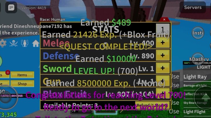 Bloxfruit account reaching level 700 One Piece X blox fruit