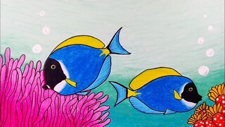 Belajar menggambar ikan di laut || Menggambar ikan warna warni || Menggambar ikan botana