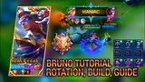 BRUNO TUTORIAL, COMPLETE GUIDE, ROTATION AND BUILDS | BRUNO BEST BUILD 2021 - MASTER BODAK mlbb