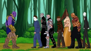 Thanos vs Michael, Pinhead, Jason, Freddy, Pyramid Head, Nemesis, Slenderman - Drawing Cartoon 2