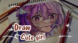 Draw Character cute Girl 💝//water color and color pencil✍🏻