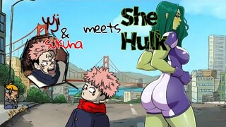 Yuji and sukuna meets she Hulk 😂 (sukuna Wilding tho)